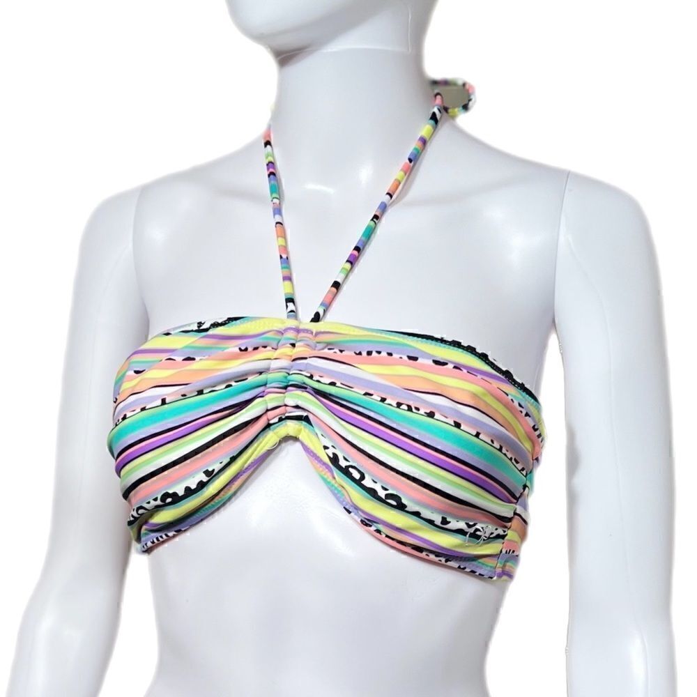 Neon Pastel Striped Bandeau Bikini Top